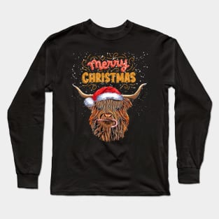 Highland cow and Merry Christmas, Christmas with cute Highland Cow, for nativity day Long Sleeve T-Shirt